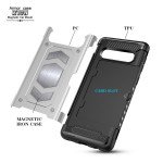 Wholesale Galaxy S10e Metallic Plate Case Work with Magnetic Holder and Card Slot (Black)